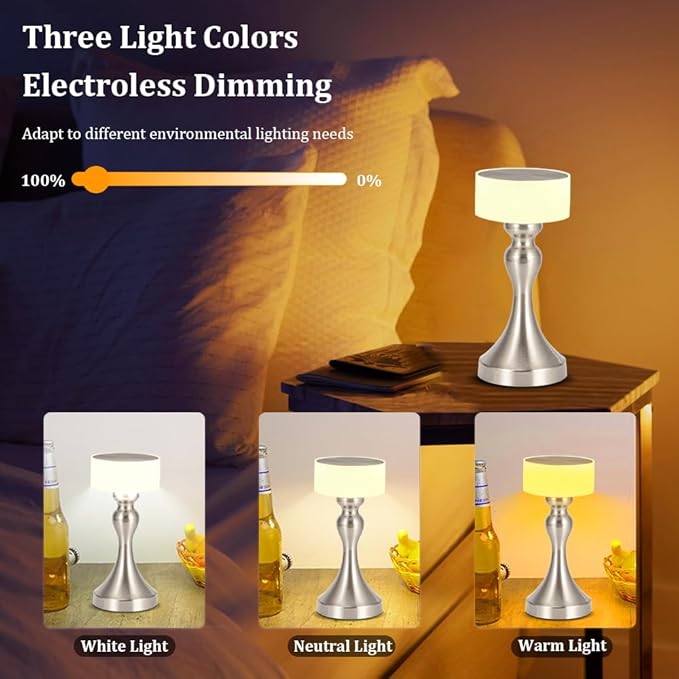 Portable LED Desk Lamp - 3-Color Touch Control,3-Levels Brightness,Rechargeable Battery,Ideal Bedside Lamp for Nightstand,Bedroom, Living Room - LeafyLoom