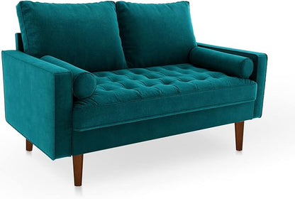 Velvet Furniture for Small Spaces, Mid-Century Modern Loveseats for Living Room, Love Seat Couch Sofas, 58 Inches, Teal Blue - LeafyLoom