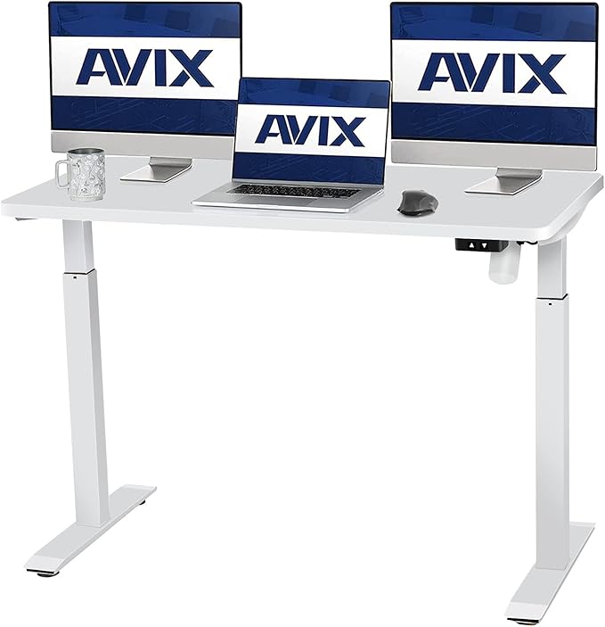 AVIX Whole Piece Electric Standing Desk, 48 x 24 Inches Height Adjustable Desk, Sit Stand Desk Home Office Desks, White - LeafyLoom