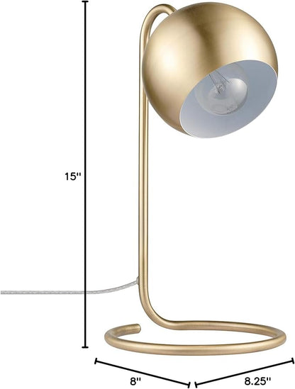 Globe Electric 52885 15" Desk Lamp, Matte Brass, White Inner Shade, Modern, Home Décor, Lamp for Bedroom, Home Office Accessories, Desk Lamps for Home Office, Desk Light, Desk Lamp White Shade - LeafyLoom