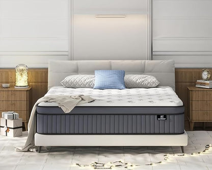 King Size Mattress - Upgrade Strengthen - 14 Inch Firm Hybrid King Mattress in a Box, Mattress King With High density Memory Foam and Independent Pocket Springs, Strong Edge Support, Release Pressure - LeafyLoom