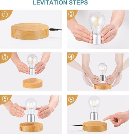 Magnetic Levitating Light Bulb Lamp, 360 Degree Rotating Floating Bulb Desk Lamp, Magnetic Levitation Bulb Night Lights, Cool Gifts, Room Office Decorative Lamp (Yellow) - LeafyLoom