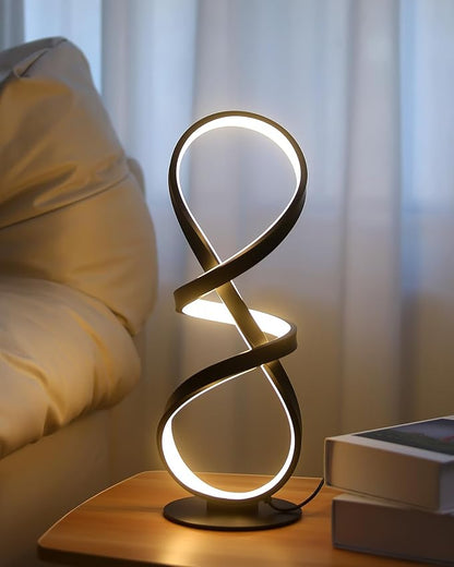 Modern Table Lamp, LED Touch Dimmable Spiral Desk Lamp, 3 Color Temperature Contemporary Nightstand Lamp, Unique Bedside Lamp for Living Room, Bedroom, Cool Lamps for Ideal Gift, Black - LeafyLoom