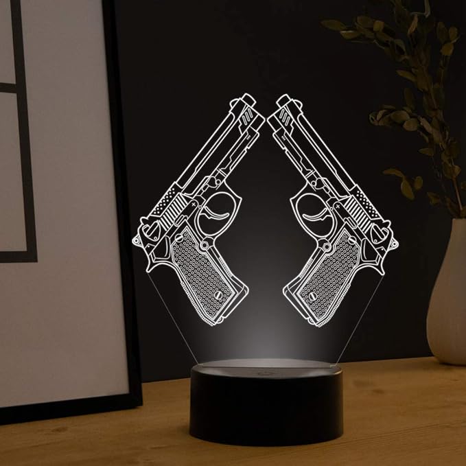 Creative 3D Pistol Lamp Night Light 16 Colors Changing USB Powered Remote Control Touch Switch Decor Lamp Optical Illusion Lamp LED Table Desk Lamp Children Kids Christmas Brithday Gift - LeafyLoom