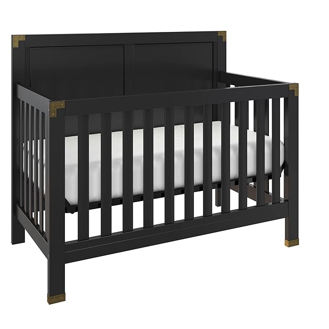 Baby Relax Miles 5-in-1 Convertible Crib, Solid Pine Wood, Black - LeafyLoom