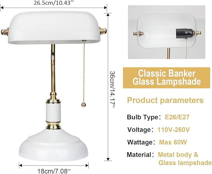 FIRVRE Glass Bankers Lamp Desk Lamp Classic Retro Table lamp Reading Modern for Home Office nightstand Bedside Study Desk Library - LeafyLoom