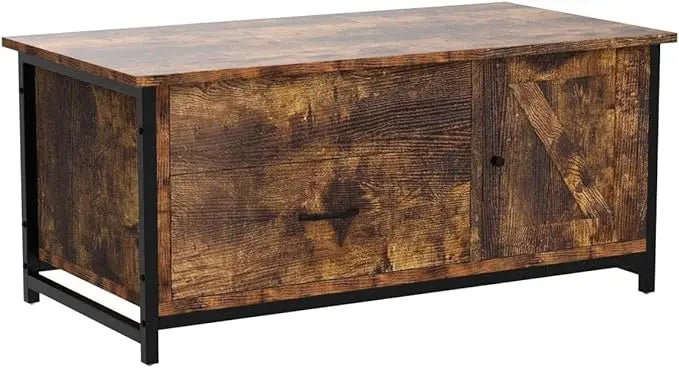 FABATO 41.7" Lift Top Coffee Table with Storage Drawer& Hidden Compartment Barn Door Cabinet Center Table Coffee Table for Living Room Farmhouse Industrial Wood (Rustic Brown2) - LeafyLoom