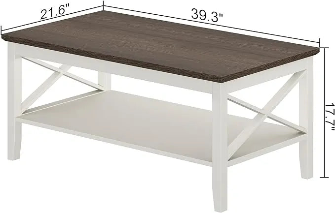 ChooChoo Oxford Coffee Table, Wooden Coffee Table with Thicker Legs, White Coffee Table with Storage for Living Room - LeafyLoom