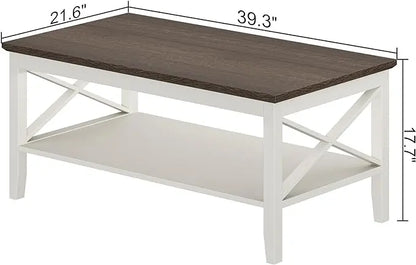 ChooChoo Oxford Coffee Table, Wooden Coffee Table with Thicker Legs, White Coffee Table with Storage for Living Room - LeafyLoom