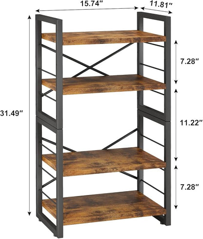 Bookshelf, 4 Tier Stackable Bookcase, Adjustable Industrial Book Shelf Storage Organizer for Desktop, Living Room, Bedroom, Office(Rustic Black and Brown) - LeafyLoom