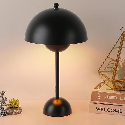 COSYLUX Modern Small Table Lamp for Bedroom, Cute Dome Shade Reflecting Light Reading Lamp for Living Room, Kid's Room, Study, Office, Beside Bedside Nightstand Desk Lamp(Black) - LeafyLoom