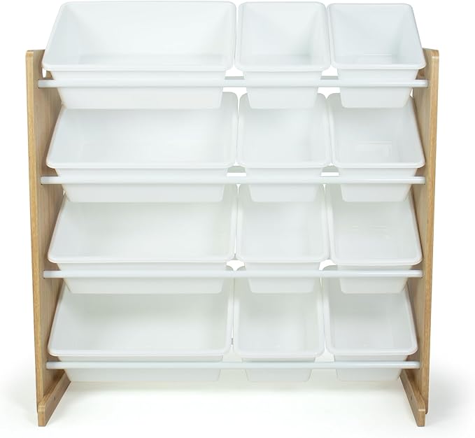 Humble Crew, Natural Wood/White Kids Toy Organizer with 12 Storage Bins - LeafyLoom