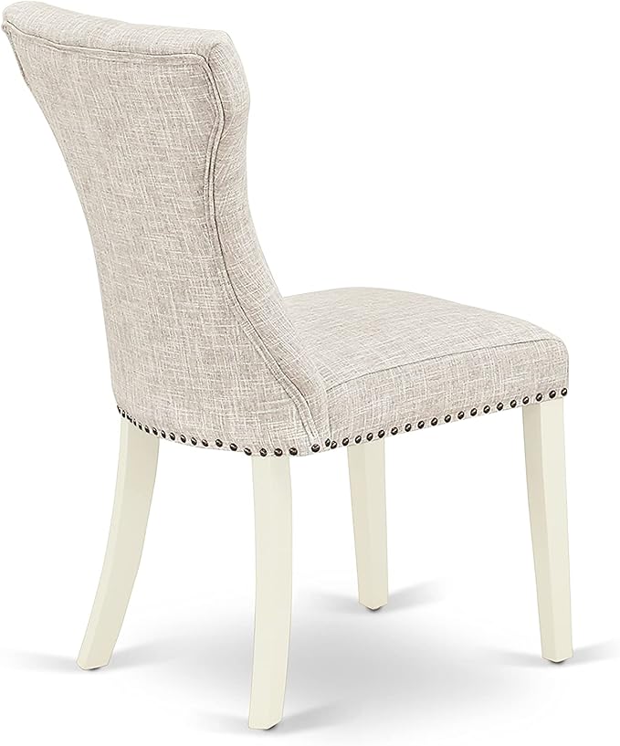 East West Furniture NDGA5-LWH-35 Norden 5 Piece Room Set Includes a Rectangle Kitchen Table with Dropleaf and 4 Doeskin Fabric Parson Dining Chairs, 30x48 Inch, Linen White - LeafyLoom