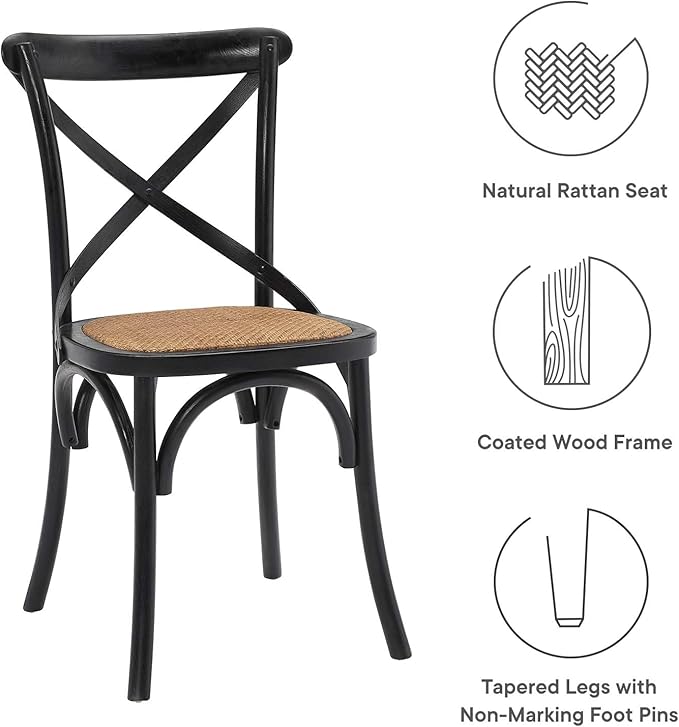 Modway Gear Rustic Modern Farmhouse Elm Wood Rattan Dining Chair in Black - LeafyLoom