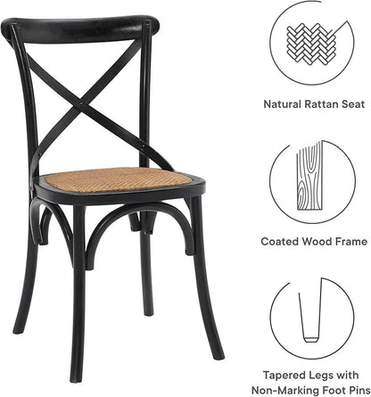 Modway Gear Rustic Modern Farmhouse Elm Wood Rattan Dining Chair in Black - LeafyLoom