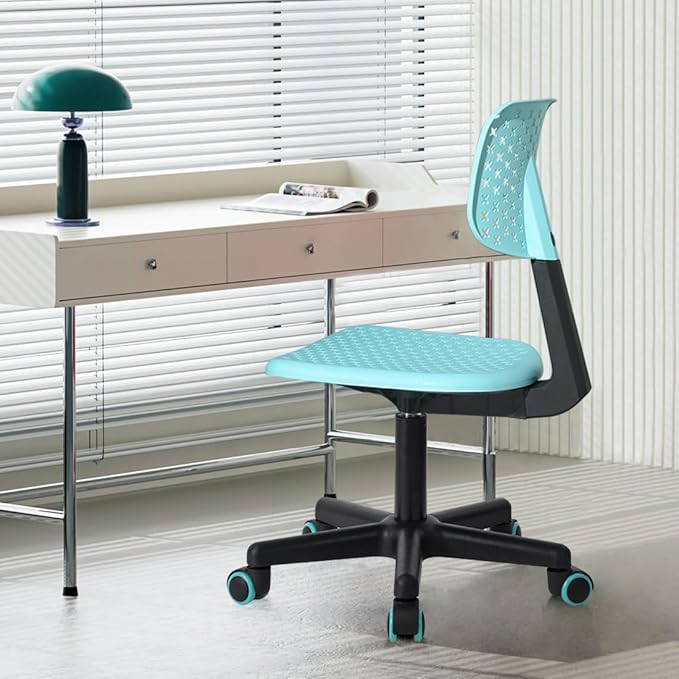 Desk Chair Armless Cute Office Chair, Low Back Rolling Home Office Task Chair Adjustable Swivel Study Chair for Girls Teens Adults Children Kids, Turquoise - LeafyLoom