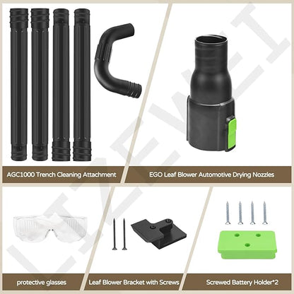 Gutter Cleaning Attachment Replaces AGC1000 Cleaning Kit & Mounting Bracket Kit for EGO 530CFM 580CFM 575CFM 650CFM 615CFM LBX6000, W/Battery Holders - Easily Clear Leaves And Debris From Gutters - LeafyLoom