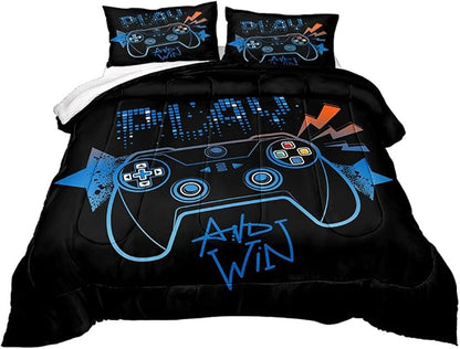 Gaming Comforter for Boys Teen,Game Contoller Bedding Set for Boys Kids,Down Alternative Comforter for All Season,Gamer Home Decor for Boys Comforter Set (Comforter-Game21, Queen) - LeafyLoom