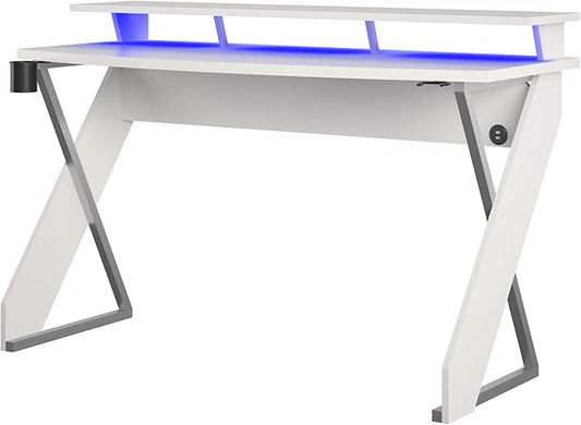 Xtreme Riser, Ergonomic, Home Office, Work Table, Computer, Gaming Room Desk, Monitor Stand, Cup Holder, Headphone Hook, White - LeafyLoom