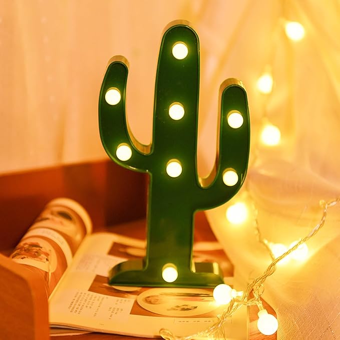 2 Pieces Large Led Cactus Night Lights, Cactus Party Decorations, Carnival Cute Dining Table Decorations, Children's Room Desk Lights, Bedroom Living Room Gifts Decorations (Cactus) - LeafyLoom