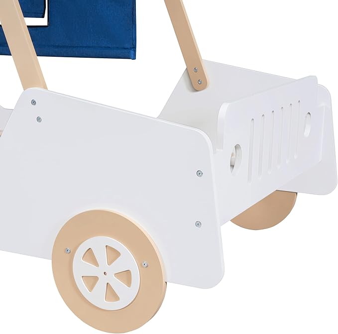 Twin Size Kids Car Bed with Tent Canopy & Wheels,Wood Bedframe W/Safty Grille,Raised Base Design,Easy Assembly,Toddler Boys Car-Shaped Bedroom Beds for Reading Playing Relaxing,White+Natural - LeafyLoom