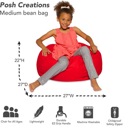 Posh Creations Bean Bag Chair for Kids, Teens, and Adults Includes Removable and Machine Washable Cover, Solid Red, 27in - Medium - LeafyLoom