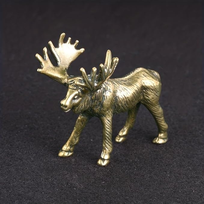 Vintage Solid Brass Elk Figurine - Festive Desk Decor for Collectors - Perfect Holiday Accent(Elk) - LeafyLoom