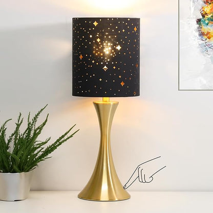 Touch Lamp for Bedroom, 3 Way Dimmable Gold Table Lamp with Black Starry Shade, Decorative Nightstand Lamp Ambient Beside Light for Living Room, Guest Room, Office 3000K LED Bulb Included - LeafyLoom