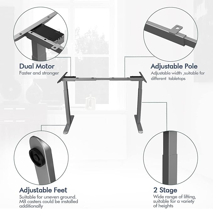 AIMEZ0 Dual Motor Electric Sit Stand Desk Standing Desk Frame Adjustable Height 27.4-45.6 inches DIY Motorized Computer Desk for Home and Office Gray (Frame Only) - LeafyLoom