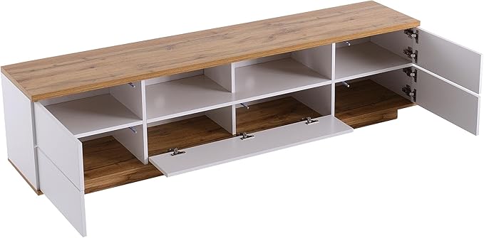 Modern 80' Stand Media Console-Versatile Storage, Door Rebound Device, for Living Room, Bedroom-Fits Inch, Support 80" TV, White-2 - LeafyLoom