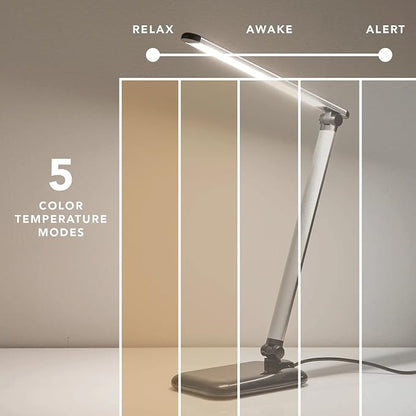 Adesso SL4903-02 Simplee Lennox LED Multi-Function Desk Lamp, Smart, 5 Color Temperature Modes, Improved Wellness and Circadian Rhythm, Dimmer Touch Switch, Reduced Eye Strain, 5ft, White - LeafyLoom