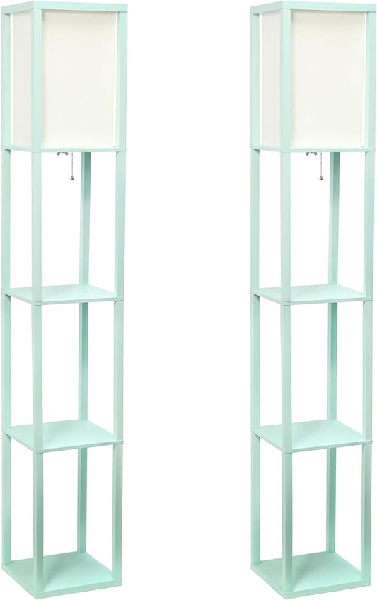 Simple Designs LF1014-AQU Etagere Organizer Storage Shelf Linen Shade Floor Lamp, Aqua - LeafyLoom