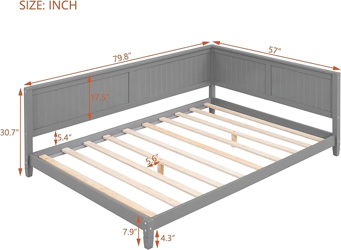 Jintop Full Size Wood Daybed with Slat Support,Sofa Bed Frame W/Backrest and Armrest,Easy to Install,for Teens Kids Girls Boys,Living Room Bedroom Apartment,Gray - LeafyLoom