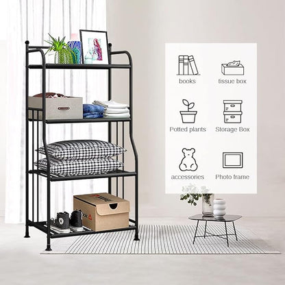 Shelving Unit Bakers Rack Metal Storage Shelves Laundry Shelf Organizer Standing Shelf Units for Laundry Kitchen Bathroom Pantry Closet Indoor and Outdoor (4 Tier, Black) - LeafyLoom