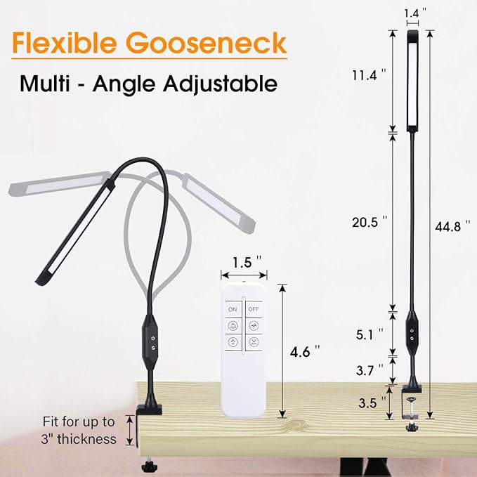 KEDSUM LED Desk Lamp with Clamp, Flexible Gooseneck Clamp Lamp with Touch & Remote Control, 10W Eye-Care Architect Desk Lamp for Office/Home, with 5 Color Modes, 5-Level Brightness & Memory Function - LeafyLoom