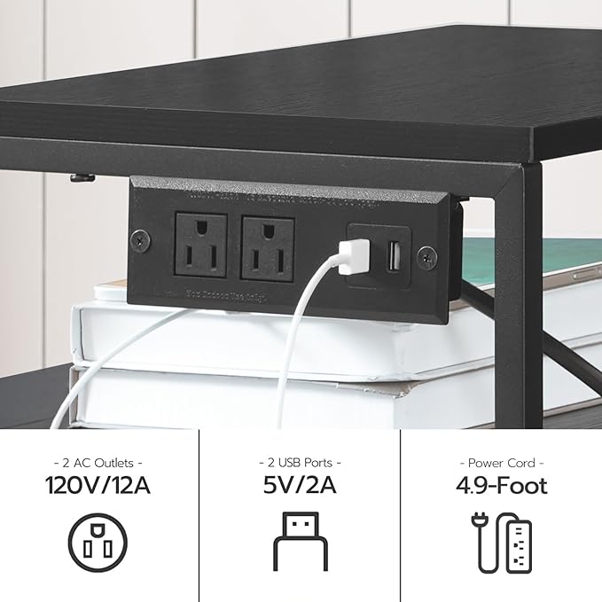 HOOBRO 2-Drawer Mobile File Cabinet, Filing Cabinet with Charging Station, Rolling Printer Stand with Open Storage Shelf, fits A4/Letter-Size for Home Office, Nonwovens Drawer, Black BB10UWJ01 - LeafyLoom