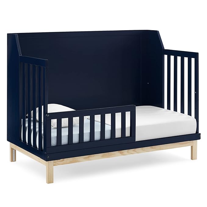 Delta Children babyGap Oxford 6-in-1 Convertible Crib + Brannan Bear Bookcase with Bins + Brannan Bear Wall Shelf with 4 Hooks, Navy/Natural (Bundle) - LeafyLoom