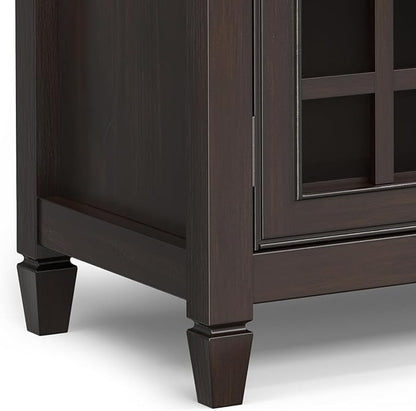 SIMPLIHOME Connaught SOLID WOOD 60 inch Wide Traditional Wide Storage Cabinet in Chestnut Brown for The Living Room, Entryway and Family Room - LeafyLoom