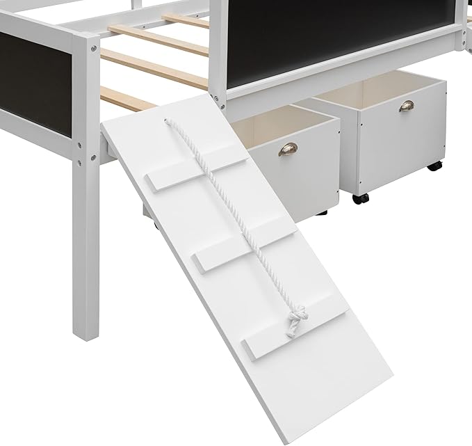 Bellemave Twin Size Wooden Low Loft Bed Frame with Two Storage Boxes,Kids Loft Bed with Slide and Climbing Frame for Boys & Girls,White - LeafyLoom