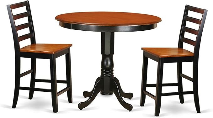 East West Furniture Trenton 3 Piece Counter Height Set for Small Spaces Contains a Round Dining Room Table and 2 Wooden Seat Chairs, 42x42 Inch, Black & Cherry - LeafyLoom