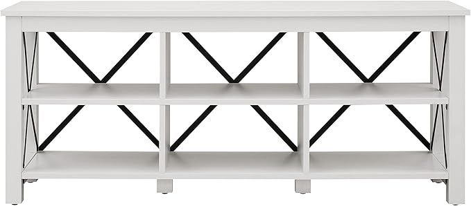 Henn&Hart Rectangular TV Stand for TV's up to 65" in White, TV Stands for the Living Room - LeafyLoom