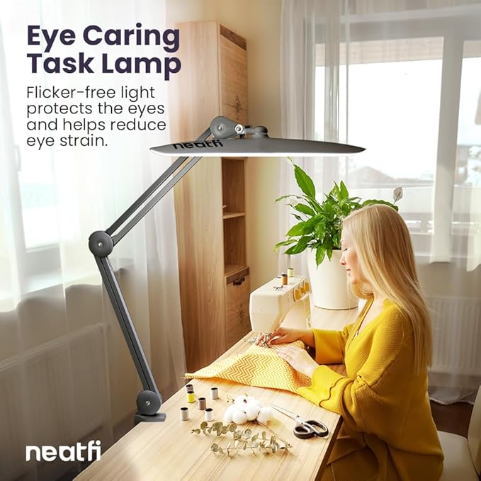 Neatfi XL 2,200 Lumens LED Task Lamp, 24W Super Bright Desk Lamp, 117 Pcs SMD LED, 4 Level Brightness, Dimmable, Task LED Light for Home, Office, Workbench (Non-CCT, Silver) - LeafyLoom