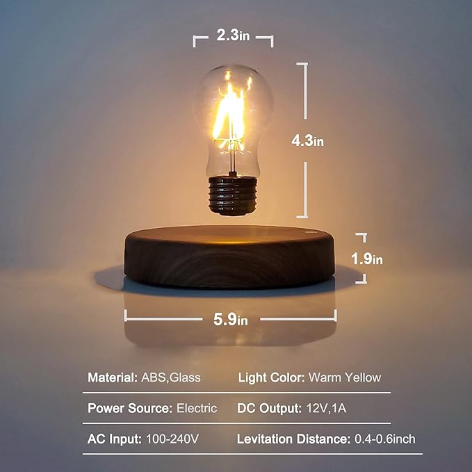 Levitating Bulb Lamp Magnetic Floating LED Light Desk Lamp Table lamp Night Light, 360 Degree Automatic Rotating Light for Unique Gifts Room Home Office Decor - LeafyLoom