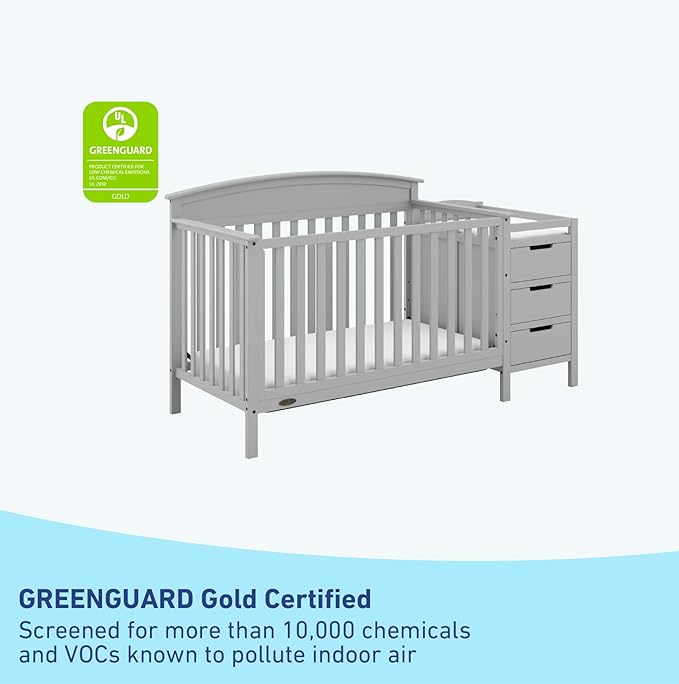 Graco Benton 5-in-1 Convertible Crib and Changer (Pebble Gray) – Crib and Changing Table Combo, Includes Water-Resistant Changing Pad, 3 Drawers, Converts to Toddler Bed, Daybed and Full-Size Bed - LeafyLoom