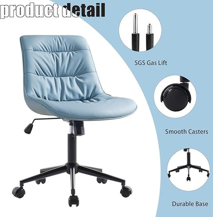 Kidol & Shellder Armless Office Chair Desk Chair Comfy Makeup Vanity Chair with Back Ergonomic Swivel Chair Home Office Desk Chairs with Wheels Rolling Computer Chair Bedroom Accent Chair(Blue) - LeafyLoom