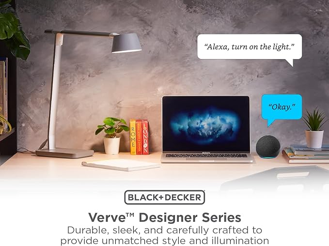 BLACK+DECKER Verve Designer Smart Desk Lamp, Works with Alexa, Auto-Circadian Mode, True White LED + 16M RGB Colors, USB Charging Port, - LeafyLoom