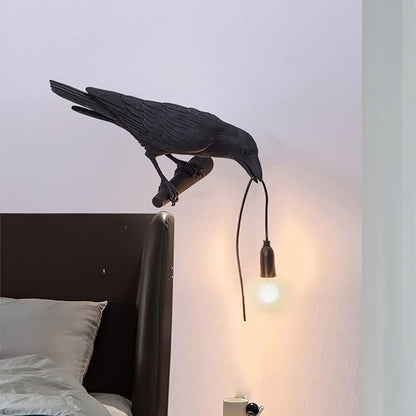 Raven Desk Lamp, Raven Lamp, Bird Lamp, Resin LED Bird Lamp for Bedroom/Office/Living Room/Farmhouse Art Deco with Plug (Left) - LeafyLoom