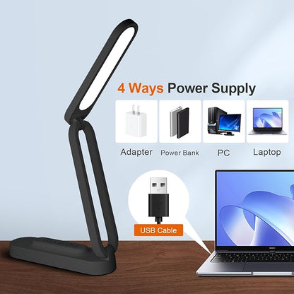 LED Desk Lamp for Office Home & Battery Operated Lamp Rechargeable Lamp Foldable & Portable Light, LED Desk Light Strip, 3 Brightness Dimmable Small Desk Lamp Wireless Reading Lamp (Black) - LeafyLoom