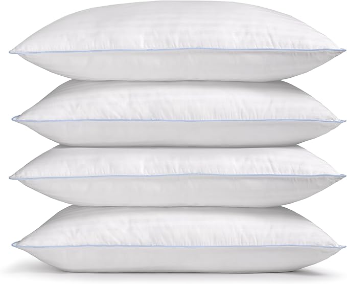 eLuxurySupply 4-Pack Premium Bed Pillows - Medium Density and Medium Loft Ideal for Back and Side Sleepers - 100% Cotton Casing - 20"X36" King Size - LeafyLoom