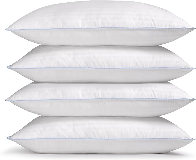 eLuxurySupply 4-Pack Premium Bed Pillows - Medium Density and Medium Loft Ideal for Back and Side Sleepers - 100% Cotton Casing - 20"X28" Standard/Queen Size - LeafyLoom